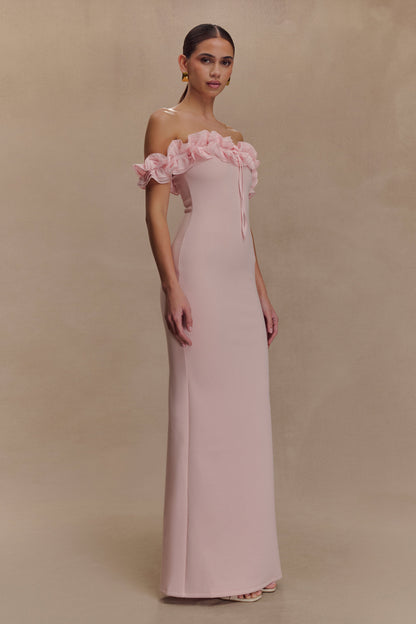 Nova Ruffle Off Shoulder Maxi Dress - Ballet Pink