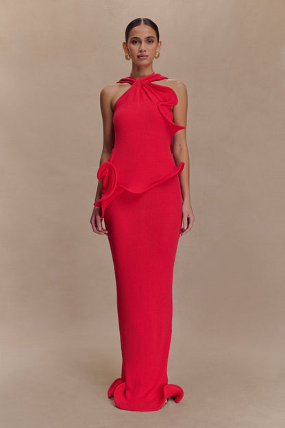 Caprice Halter Knit Maxi Dress - Red