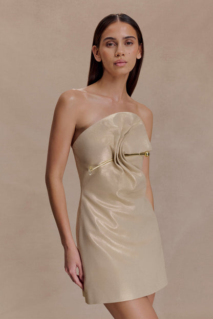 Annette Linen Mini Dress - Gold