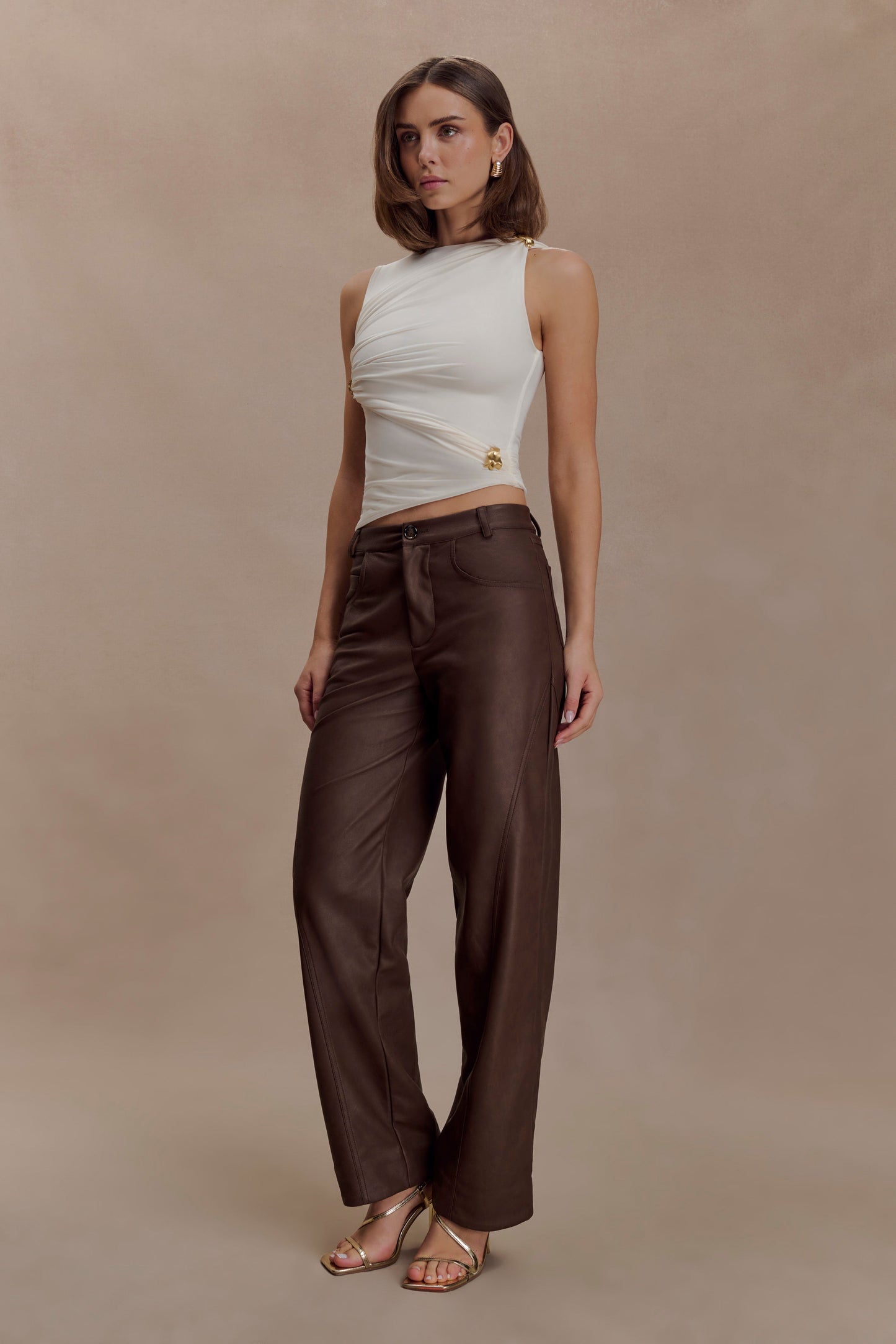 Amia Slinky Sleeveless Top With Hardware - Ivory