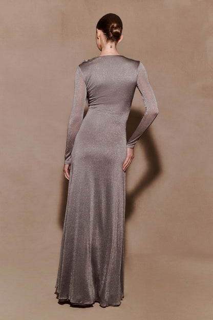 Scarlet Lurex Cowl Maxi Dress - Silver