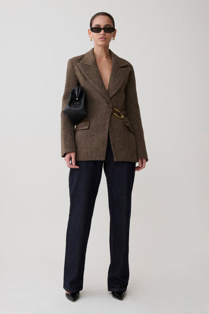 Romy Structured Blazer With Hardware - Herringbone