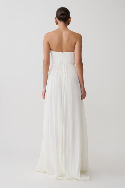 Juno Strapless Pleated Maxi Gown - White