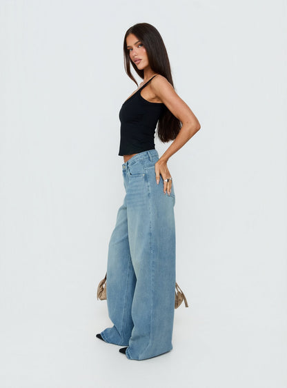 Naylor Mid Rise Wide Leg Jeans Light Blue Wash