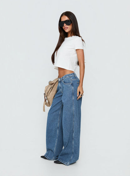 Ramos Low Rise Wide Leg Jeans Mid Blue Wash