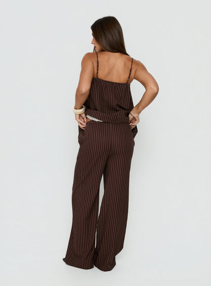 Amibella Mid Rise Wide Leg Pants Brown / Cream Stripe
