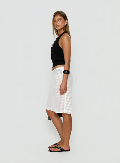 Evangela Sheer Midi Skirt White Polka Dot