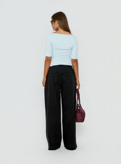 Naylor Mid Rise Wide Leg Jeans Washed Black Denim