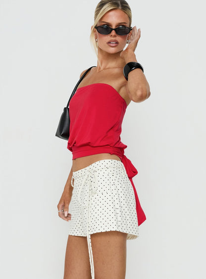 Lylie Linen Blend Tie Side Micro Shorts Cream Polka Dot
