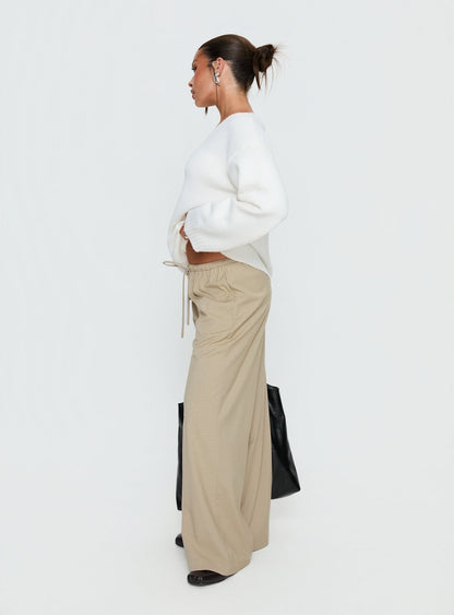 Ketrina Tie Waist Pants Beige Plaid