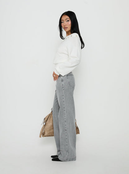 Pipper Asymmetrical Button Up Jeans Grey Wash
