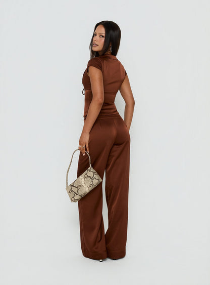 Aubrette Satin Tie Pants Chocolate