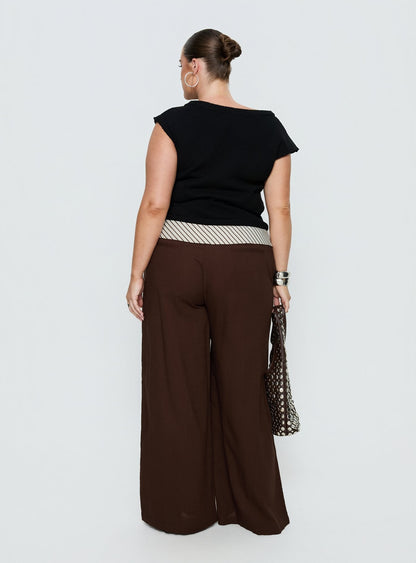 Past Life Fold Over Waistband Pant Brown / Stripe Curve