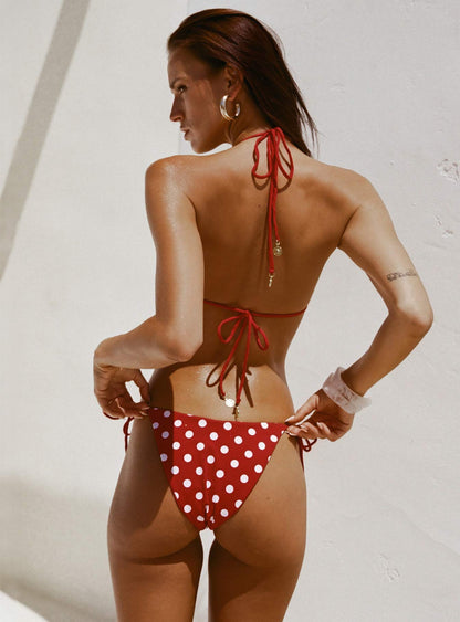 Glora Reversible Tie Side Bikini Bottoms Red Polka Dot