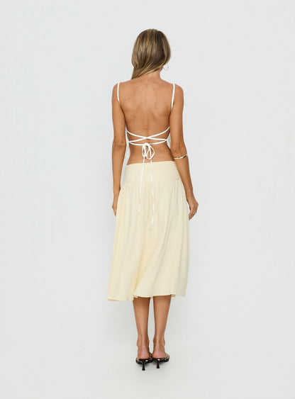 Heart Of Gold Linen Blend Midi Skirt Lemon
