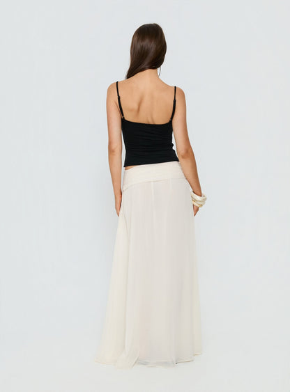 Kaledia Chiffon Draped Maxi Skirt Cream