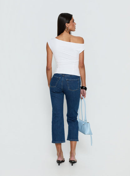 Cindee High Rise Cropped Jeans Mid Blue Wash