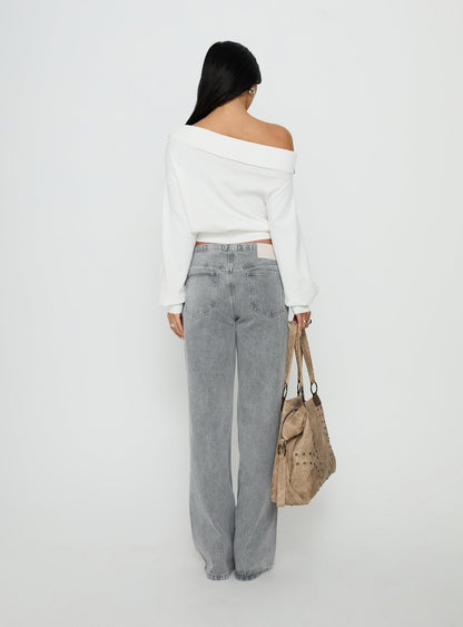 Pipper Asymmetrical Button Up Jeans Grey Wash