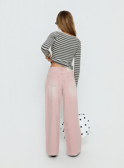 Lucky Dip Mid Rise Straight Leg Jeans Washed Pink