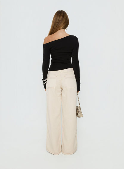 Lifetimes Mid Rise Wide Leg Cargo Jeans Cream