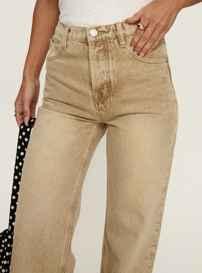 Fawcett High Rise Straight Leg Jeans Tan