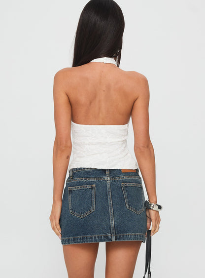 Nickei Denim Mini Skirt Washed Blue Tall
