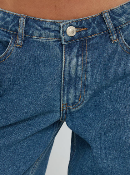 Ramos Low Rise Wide Leg Jeans Mid Blue Wash