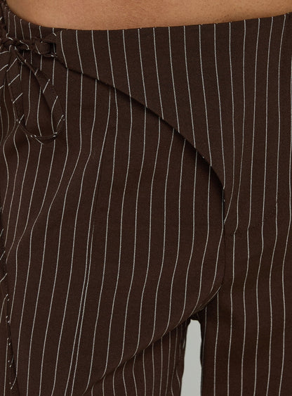 Editta Tie Detail Low Rise Tailored Pants Brown Pinstripe