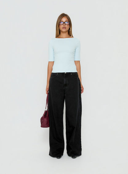 Naylor Mid Rise Wide Leg Jeans Washed Black Denim