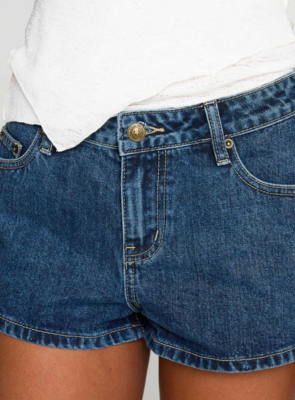 Dreamful Low Rise Mini Denim Shorts Dark Blue Wash