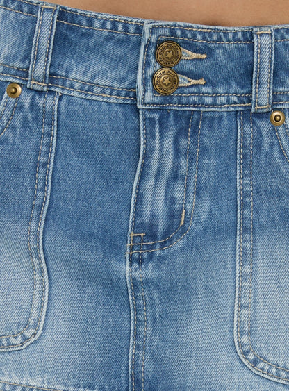 Moving Fast Denim Mini Skirt Mid Blue Wash