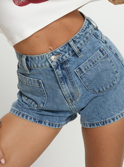 Take My Breath Denim Shorts Light Blue Wash