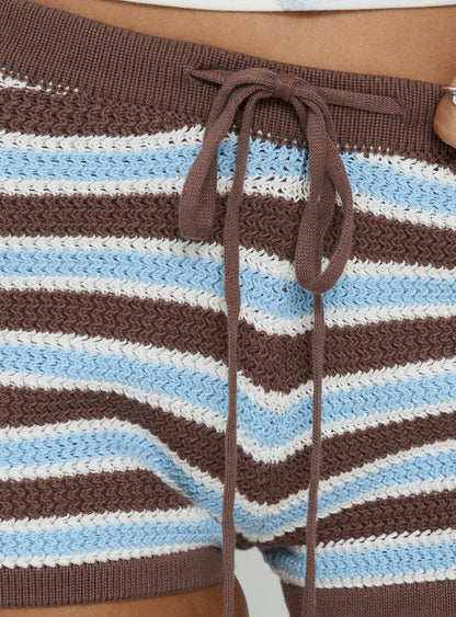 Fiyah Tie Waist Knit Shorts Blue / Brown