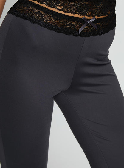 Georganna Lace Trim Flare Pant Charcoal