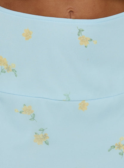 Daphene Asymmetrical Midi Skirt Blue Floral