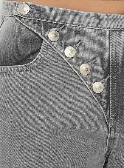 Pipper Asymmetrical Button Up Jeans Grey Wash