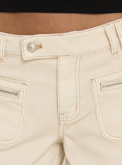 Lifetimes Mid Rise Wide Leg Cargo Jeans Cream