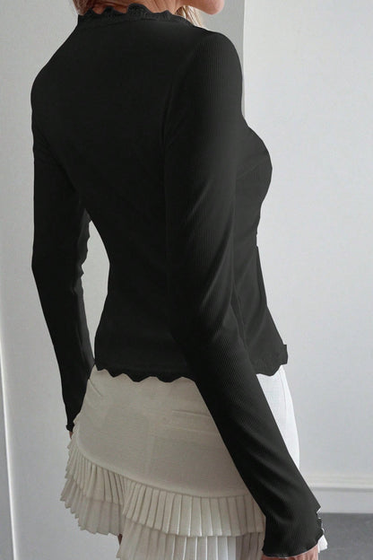 Lace Detail Long Sleeve Knit Top