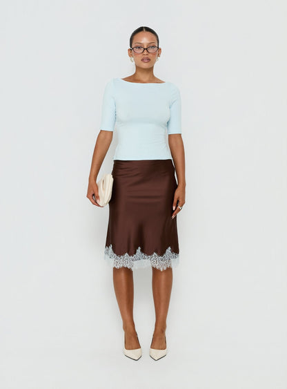 Miriza Lace Trim Midi Skirt Chocolate / Blue