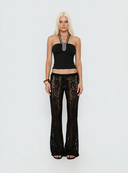 Rosadonna Lace Flare Pants Black