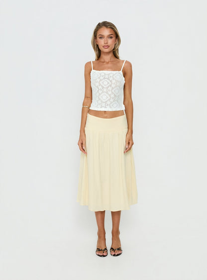 Heart Of Gold Linen Blend Midi Skirt Lemon