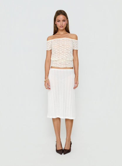 Coralyne Pointelle Midi Skirt White