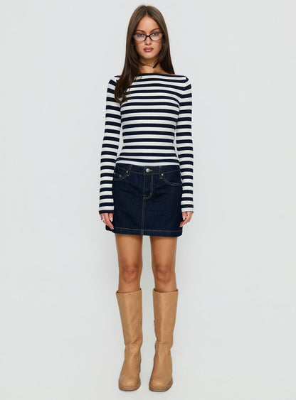 Nickei Denim Mini Skirt Raw Dark Wash