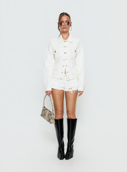 Posse Distressed Micro Denim Shorts White