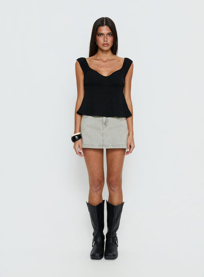 Nicolina Low Rise Denim Mini Skirt Washed Grey