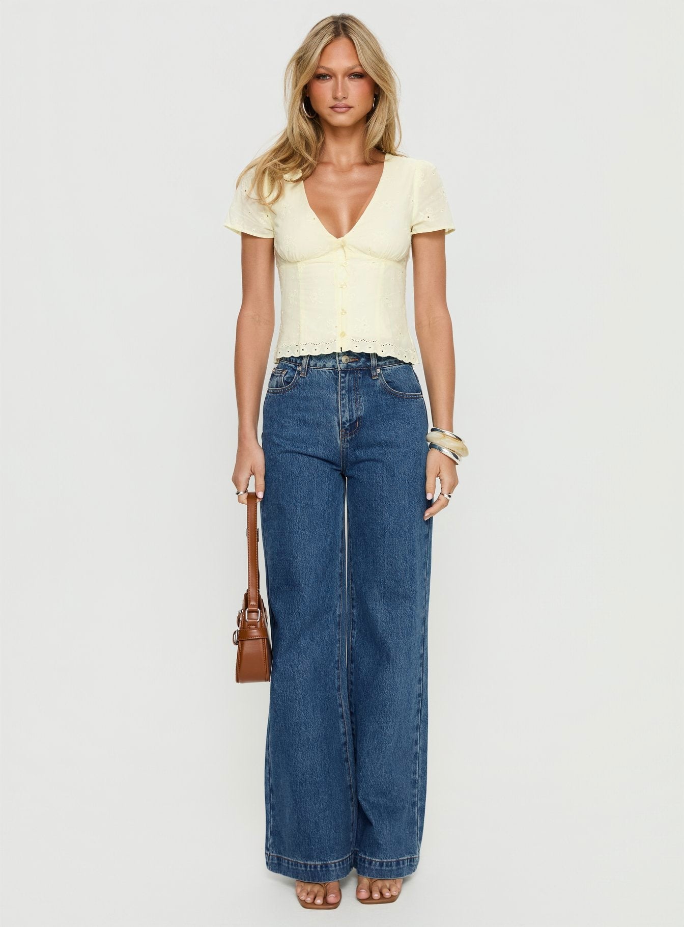 Goldie High Rise Wide Leg Jeans Mid Blue Wash
