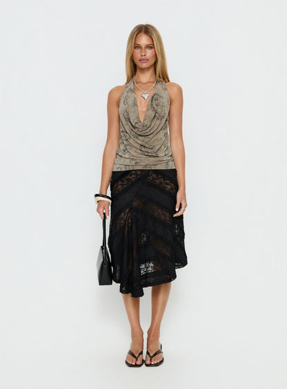 Constancia Asymmetrical Sheer Midi Skirt Black