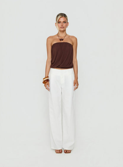 Two Lovers Linen Low Rise Pants White