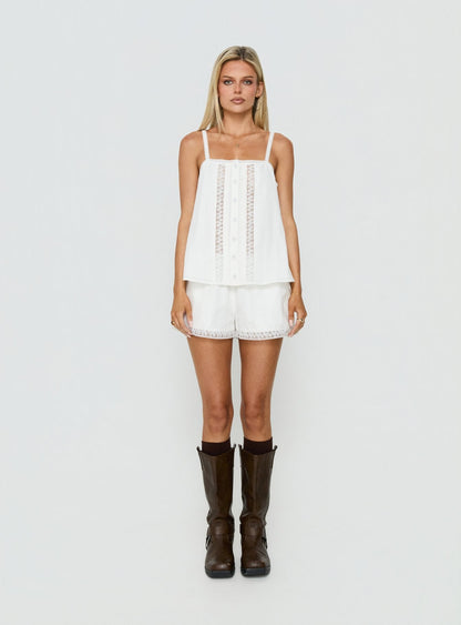 Safire Lace Trim Mini Shorts Off White