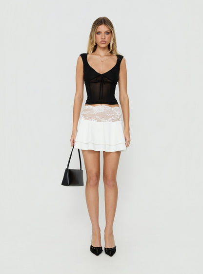 Kecia Lace Waistband Mini Skirt White